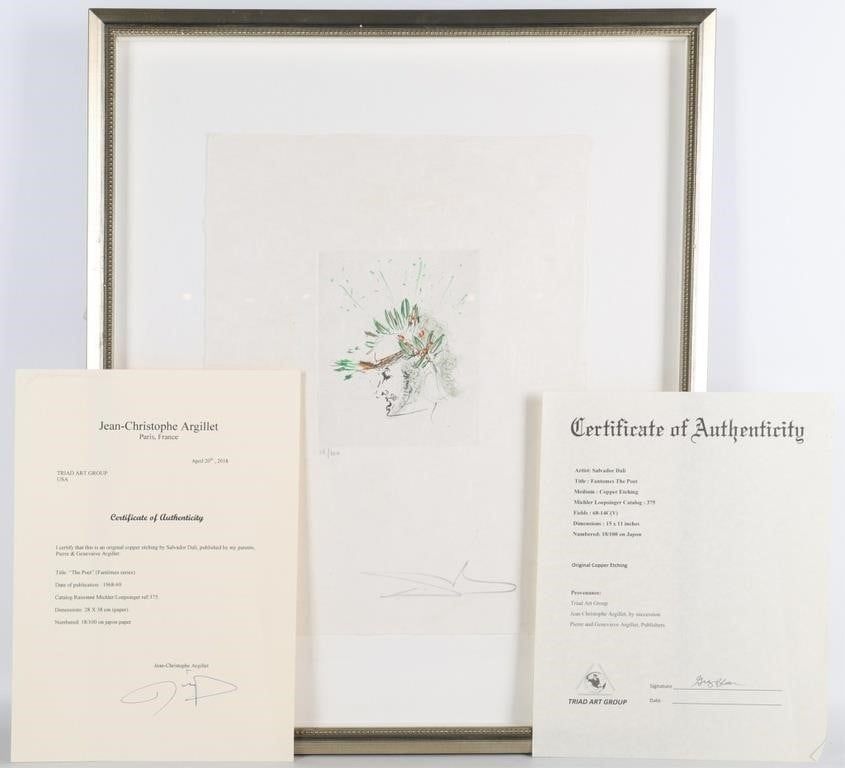 Lot 233410: SALVADOR DALI THE POET FANTOMES PRINT 18/100 AUTO