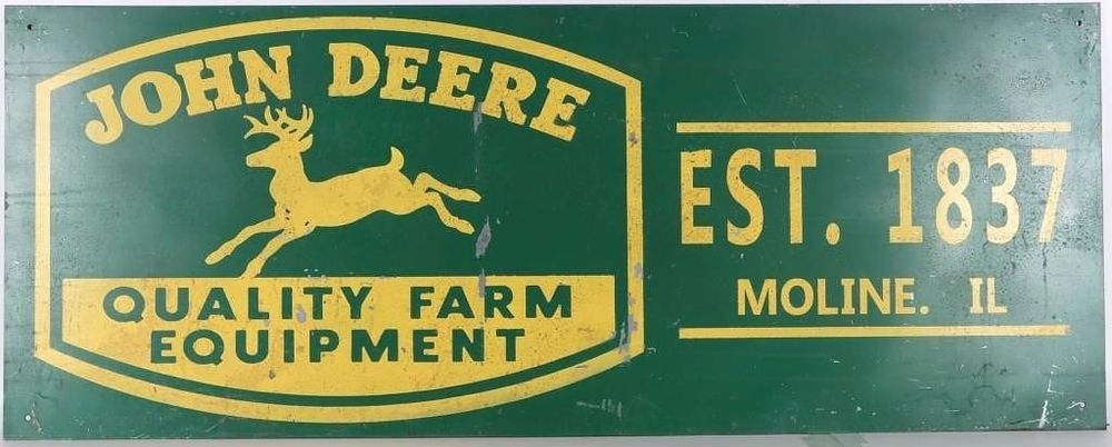 Lot 233443: VINTAGE JOHN DEERE 41.25" EMBLEM & EST. METAL SIGN