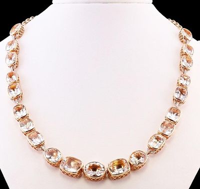 34.5CTW MORGANITE 14K ROSE GOLD LADIES NECKLACE. Fourteen karat (14K) rose gold natural 