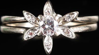 14K WHITE GOLD ENGAGEMENT RING SET W/ DIAMONDS. Set of two 14k white gold engagement rings. one 