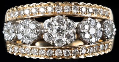 NATURAL DIAMOND 14K YELLOW AND WHITE GOLD RING. 14K yellow and white gold ladies ring featuring 