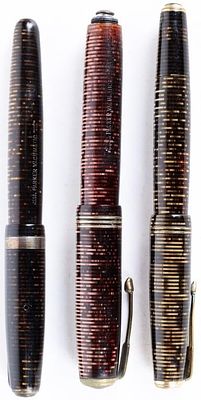 PARKER STRIPED VACUMATIC DEFICIENT FOR PARTS (3). Lot of three parker striped vacumatic fountain 