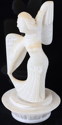 WHITE JADE CARVED STATUE OF AN ANGEL ON A PEDESTAL. White jade carved statue of an angel on a 