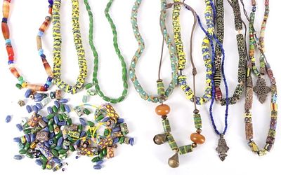 ASSORTED DECORATIVE AFRICAN TRADE BEADS - (10). Assorted decorative African glass/ stone trade 