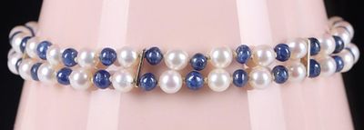 ANTIQUE 14K YELLOW GOLD SAPPHIRE PEARL BRACELET. Antique ladies bracelet with a 14k yellow gold 