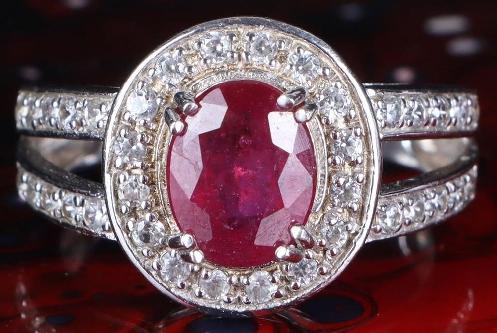 Lot 235001: 2.0CT RUBY & DIAMOND STERLING SILVER LADIES RING
