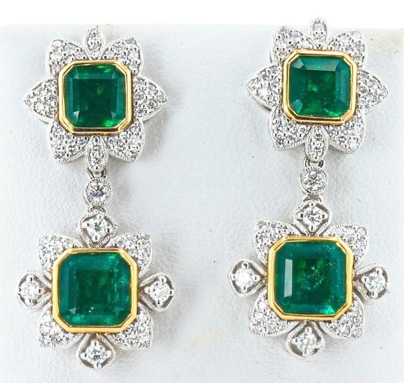 Lot 235016: 7.37CTW EM PLAT & 18K YELLOW GOLD EARRINGS W/ DIA