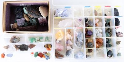 ASSORTED MINERALS/ ROCKS/ GEMSTONES LOT. Assorted minerals/ rocks/ gemstones lot to include a 