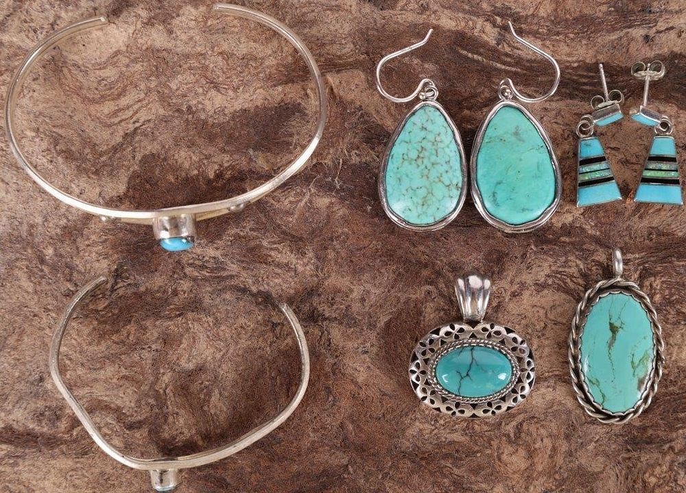 Lot 235051: LADIES STERLING SILVR & TURQUOISE ASSORTED LOT (6)