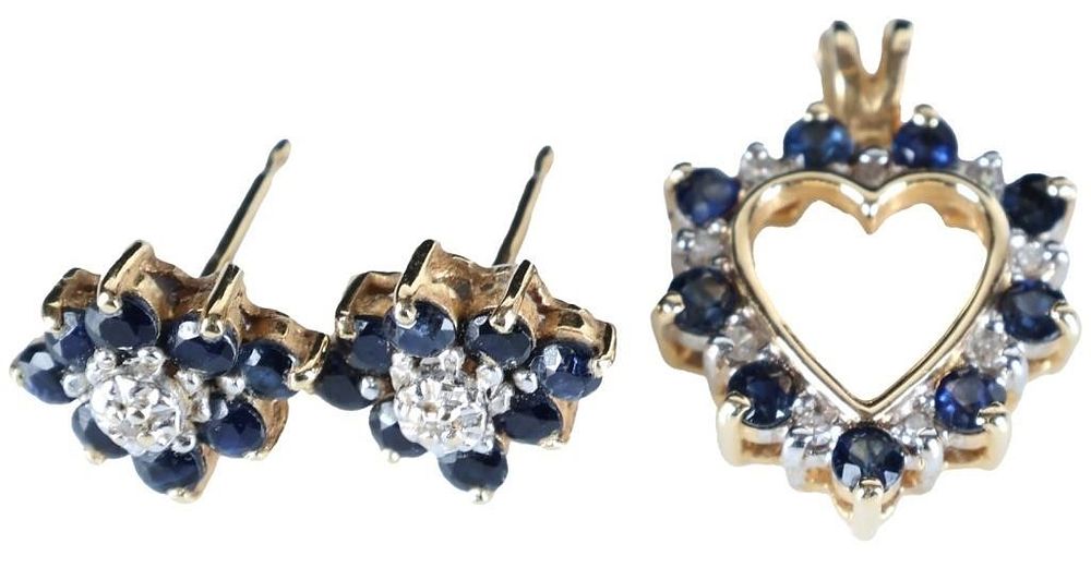 Lot 235084: 14K YELLOW GOLD SAPPHIRE & DIAMOND JEWELRY SET