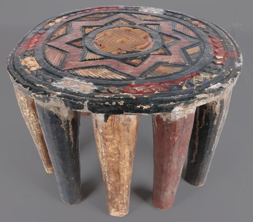 Lot 235091: NUPE NIGERIAN 9-LEGGED WOODEN PAINTED STOOL EXOTIC