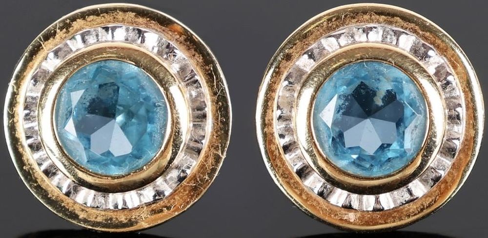 Lot 235094: 14K YELLOW/WHITE GOLD LADIES STUD EARRINGS W TOPAZ