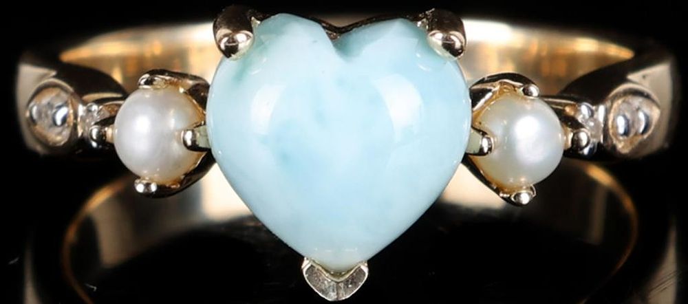 Lot 235095: 10K YELLOW GOLD RING W/ LARIMAR PEARL & DIAMONDS