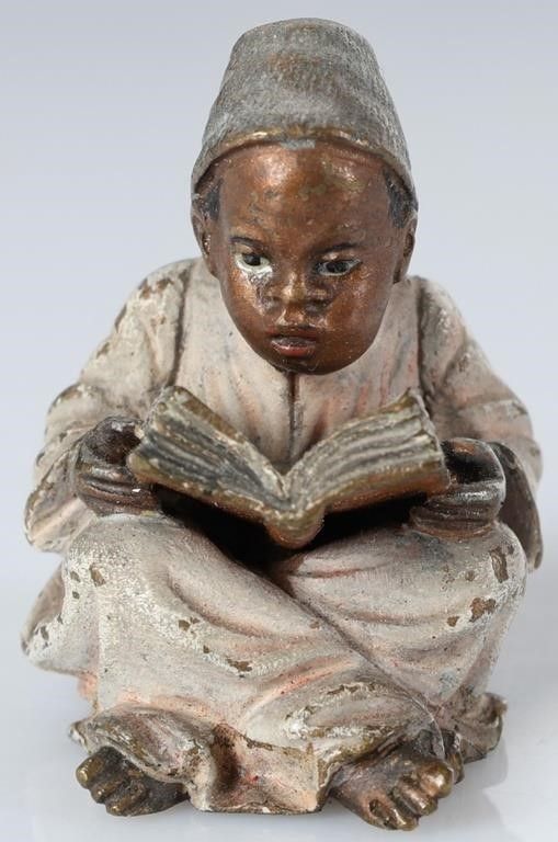 Lot 235099: FRANZ BERGMAN BOY READING BRONZE COLD PAINTED