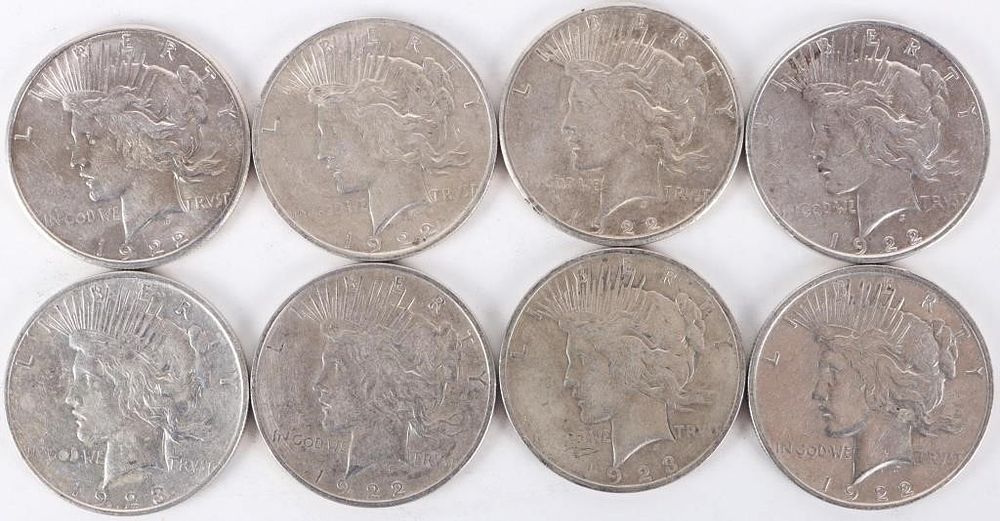 Lot 235101: ASSORTED 90% SILVER LIBERTY PEACE DOLLARS - (8)