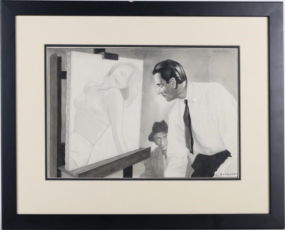 Lot 235103: "GEORGES" ANNENKOV PEN & WATERCOLOR FRAMED