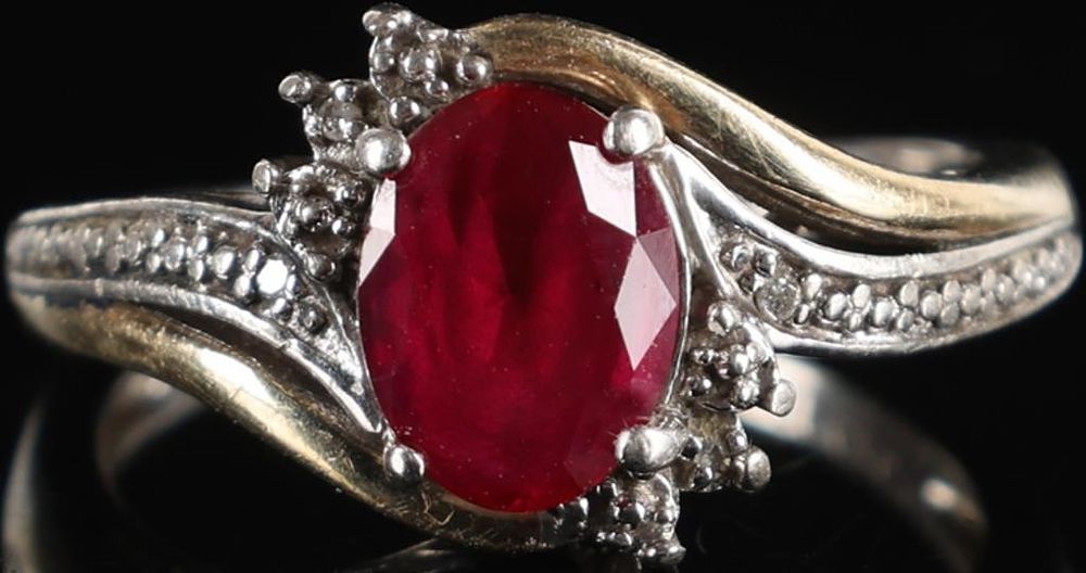 Lot 235111: 10K GOLD & STERLING SILVER PINK RUBY DIAMOND RING