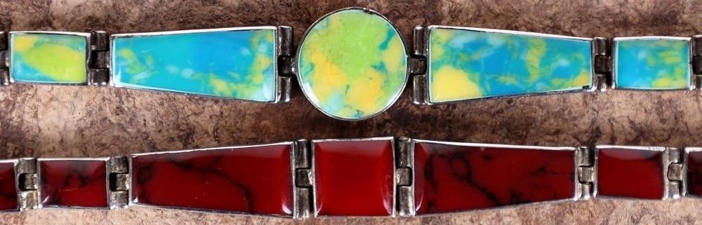 Lot 235140: STERLING SILVER SW JASPER & TURQUISE BRACELETS-(2)