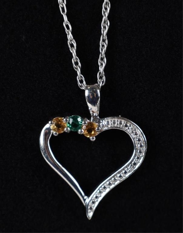 Lot 235142: STERLING SILVER EMERALD CITRINE HEART NECKLACE