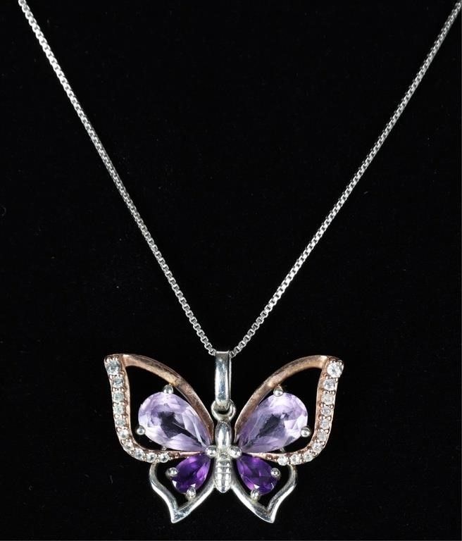 Lot 235144: STERLING SILVER AMETHYST BUTTERFLY LADIES NECKLACE