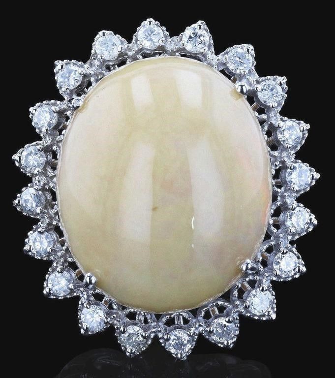 Lot 235152: 22.17CT OPAL 1.16CTW DIAMOND 14K WHITE GOLD RING