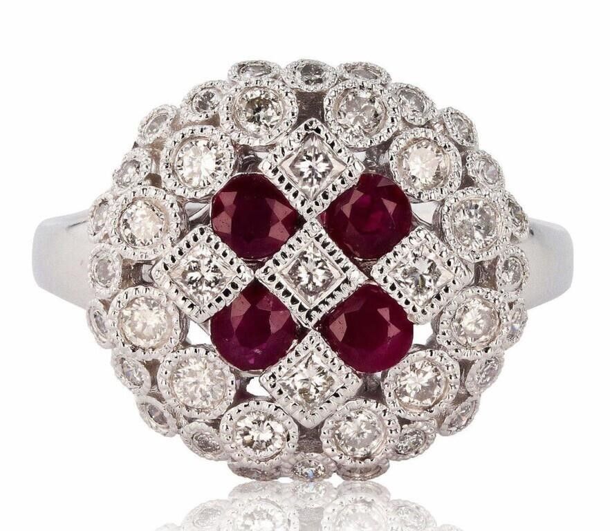 Lot 235154: LOVELY PLATINUM LADIES RING W/ DIAMONDS & RUBIES