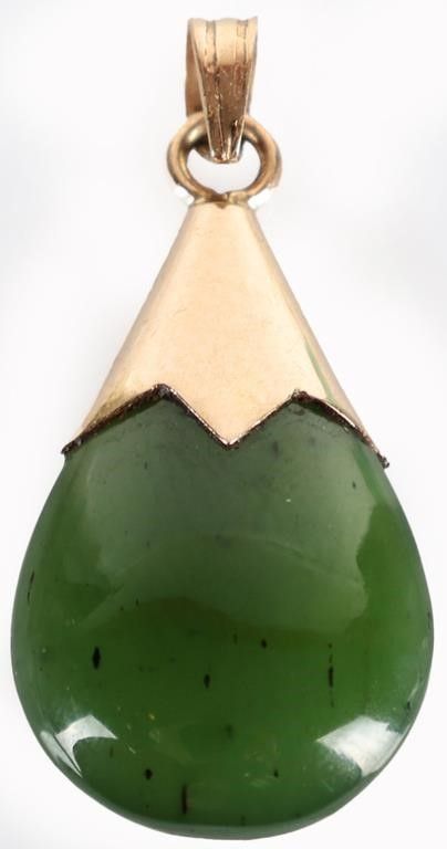 Lot 235173: 14K YELLOW GOLD LADIES PENDANT W/ NEPHRITE STONE