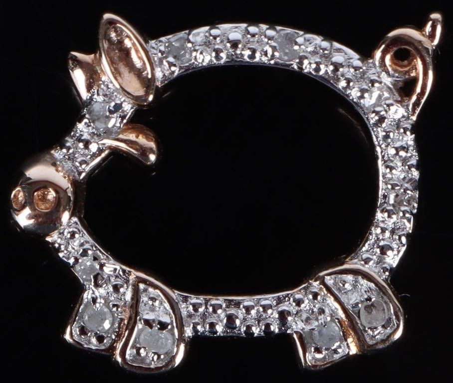 Lot 235175: STERLING DIAMOND PIG PENDANT W/ROSE GOLD