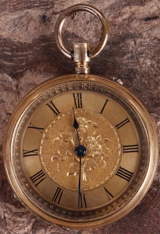 Lot 235186: 18K SWISS MARK POCKET WATCH GOLD FACE
