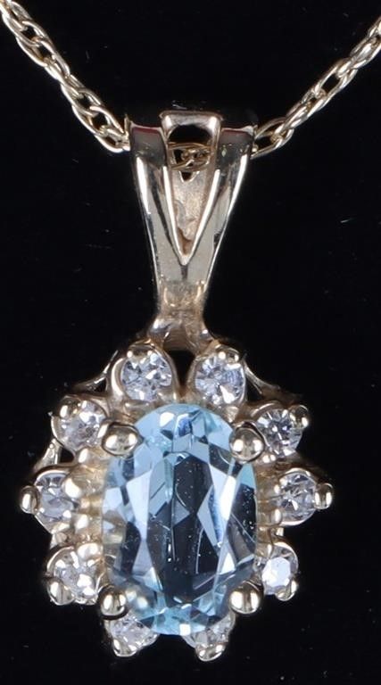 Lot 235221: 14K YELLOW GOLD LADIES NECKLACE W/ AQUA & DIAS