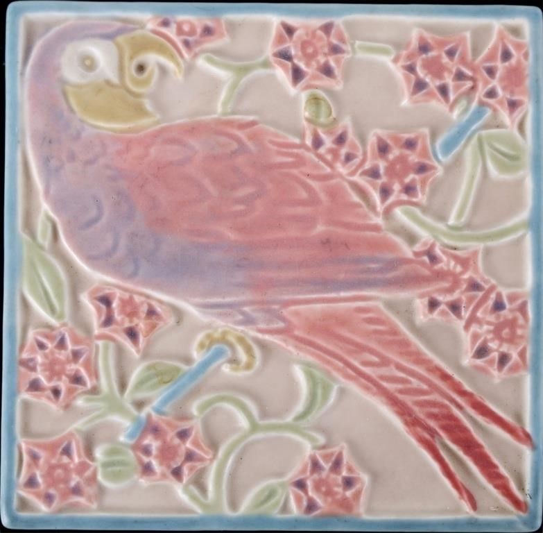 Lot 235223: ROOKWOOD #3077 GLAZED PARROT POTTERY TRIVET TILE