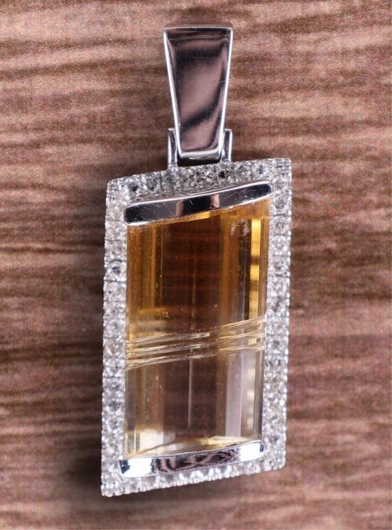 Lot 235242: 14K WHITE GOLD LADIES PENDANT W/ SPINEL & DIAMOND