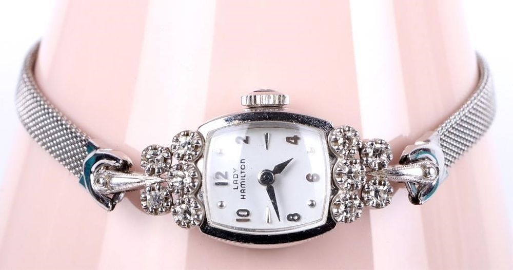 Lot 235251: LADY HAMILTON 14K WHITE GOLD DIAMOND WRISTWATCH