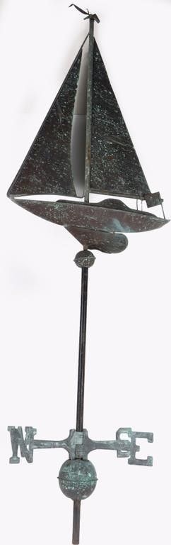 Lot 235258: VINTAGE SAILBOAT WEATHER VANE COPPER 58" TALL