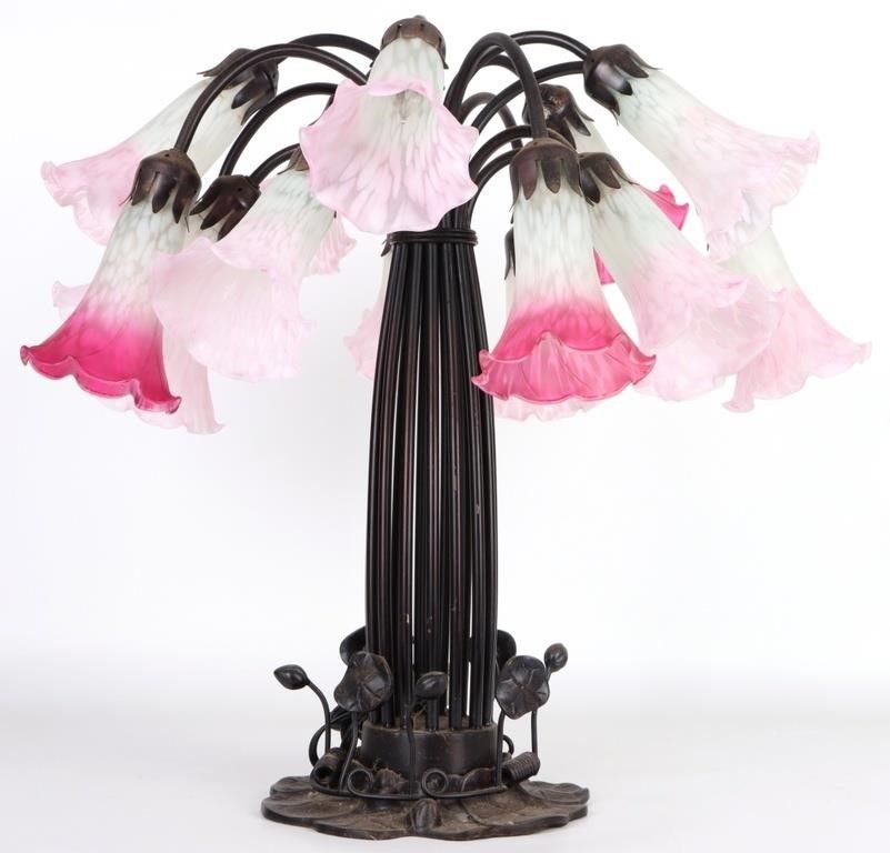 Lot 235259: VINTAGE TIFFANY STYLE TULIP 15 PINK  LILY LAMP