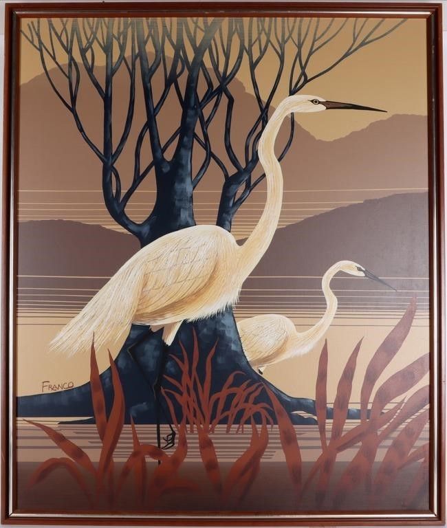 Lot 235266: "EGRETS" FRANCO 1970'S OIL ON CANVAS FRAMED