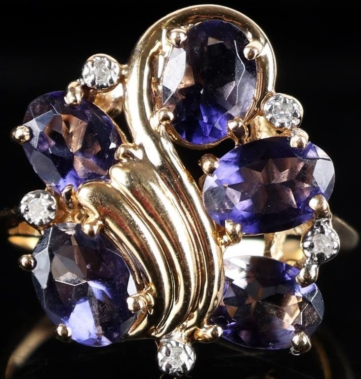Lot 235275: 14K YELLOW GOLD IOLITE DIAMOND LADIES RING