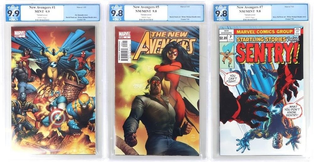 Lot 235284: MARVEL NEW AVENGERS #1, 5 & 7 PGX 9.9 & 9.8