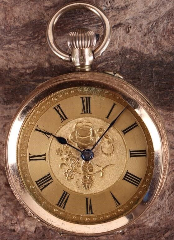 Lot 235298: 14K YELLOW GOLD POCKET WATCH W/ GOLD FACE