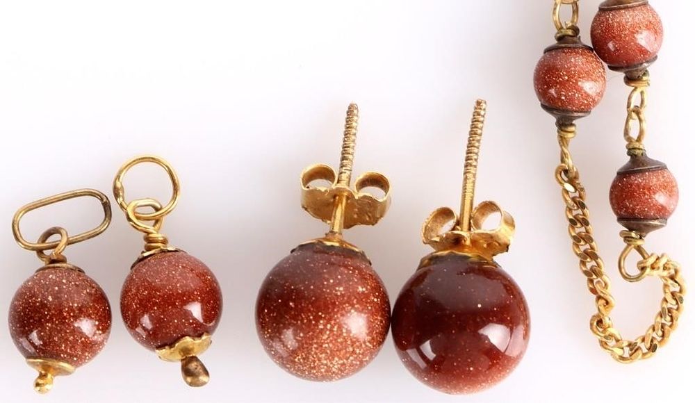 Lot 235301: 14K YELLOW GOLD JEWELRY SET W/ GOLD SANDSTONE (4)