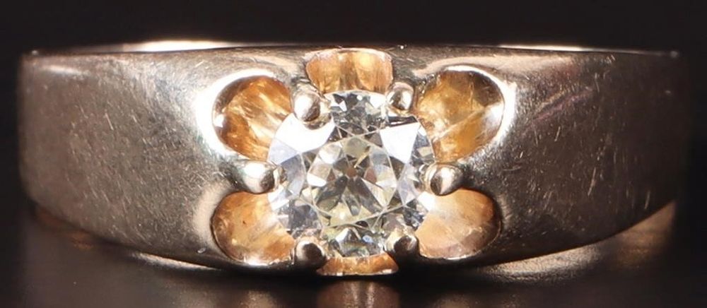 Lot 235324: 14K ANTIQUE 0.5CT OLD MINE CUT MENS DIAMOND RING