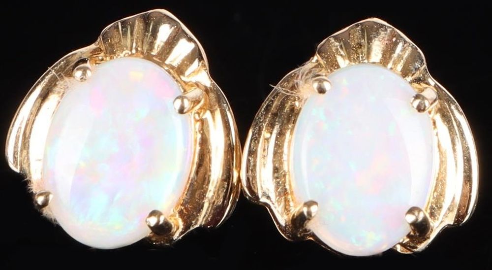 Lot 235347: 14K YELLOW GOLD OPAL LADIES SEASHELL EARRINGS