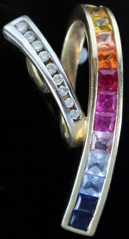 Lot 235350: 10K YELLOW GOLD SAPPHIRE DIAMOND "Y" PENDANT