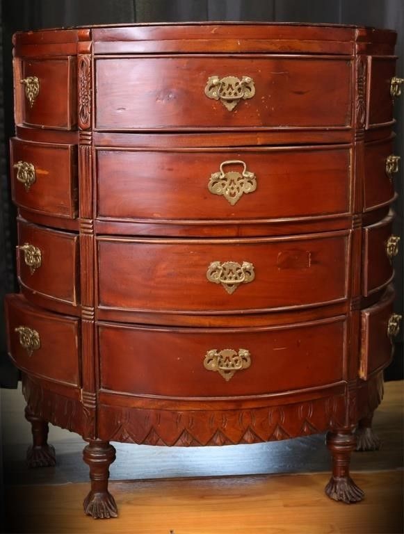 Lot 235360: DEMI-LUNE MAHOGANY CONSOLE W/ SUNBURST SURFACE