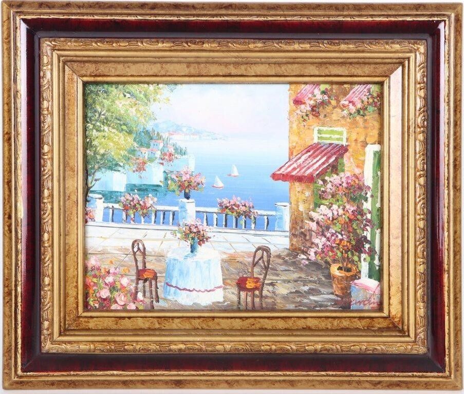 Lot 235385: MICHAEL HARDING VTG OIL ON CANVAS BURGUNDY FRAME