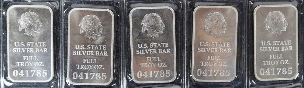 Lot 235391: FINE SILVER U.S. STATE 1 TROY OUNCE BARS - (5)
