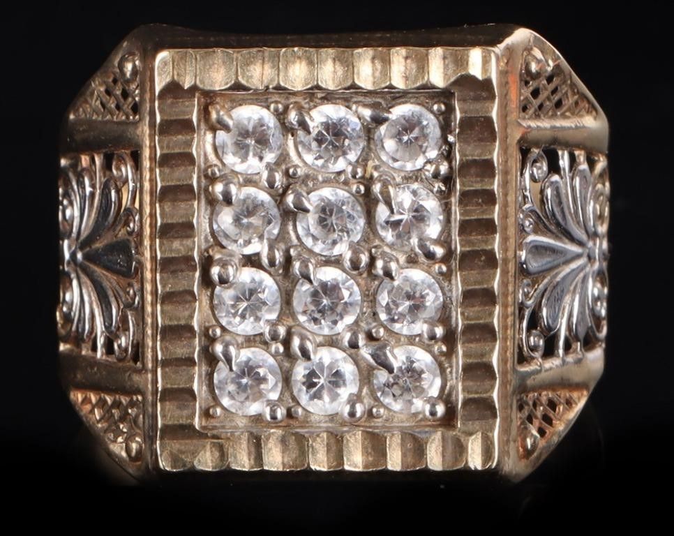 Lot 235398: MEN'S 10K YELLOW GOLD FILIGREE CUBIC ZIRCONIA RING