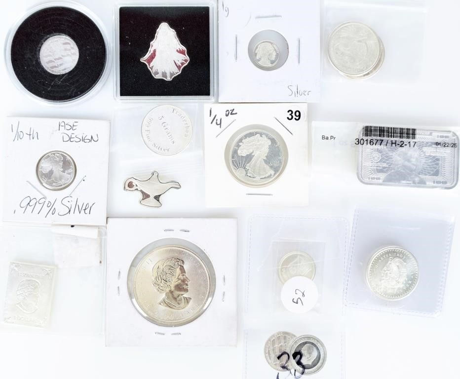 Lot 235404: ASSORTED FINE SILVER BULLION ROUNDS/ BARS - (16)