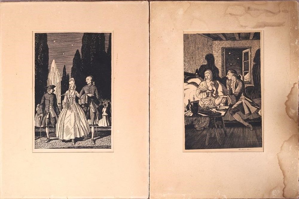 Lot 235415: ANTIQUE ROCKWELL KENT CASANOVA WOODCUT PRINTS (2)