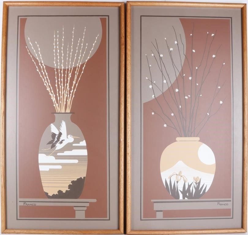 Lot 235417: PAIR OF FRANCO FLOWERING VASE OIL ON CANVAS FRAMED
